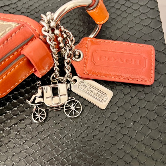 NWOT Coach SHOULDER BAG Canvas Purse with Coral Leather Strap - Picture 6 of 13